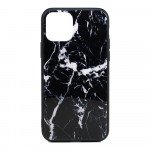 Wholesale iPhone 11 Pro Max (6.5in) Design Tempered Glass Hybrid Case (Black Marble)